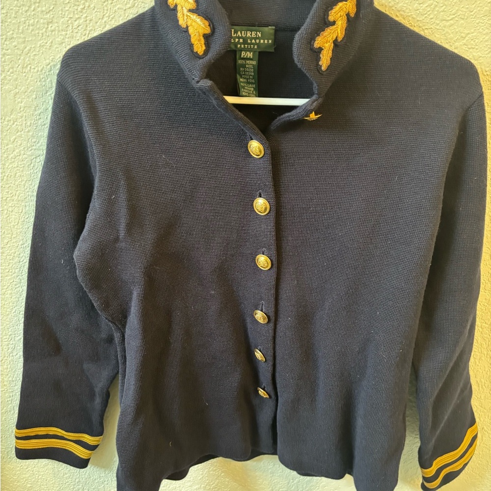 Lauren Ralph Lauren Navy Cardigan with Gold Accents